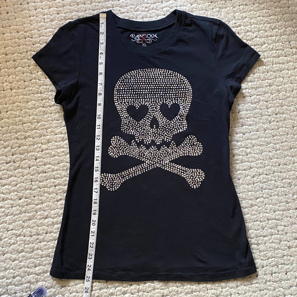 Ransom Silver Metallic Skull Black T-shirt! Beautiful 100% Cotton Tee S Like New - Picture 1 of 7